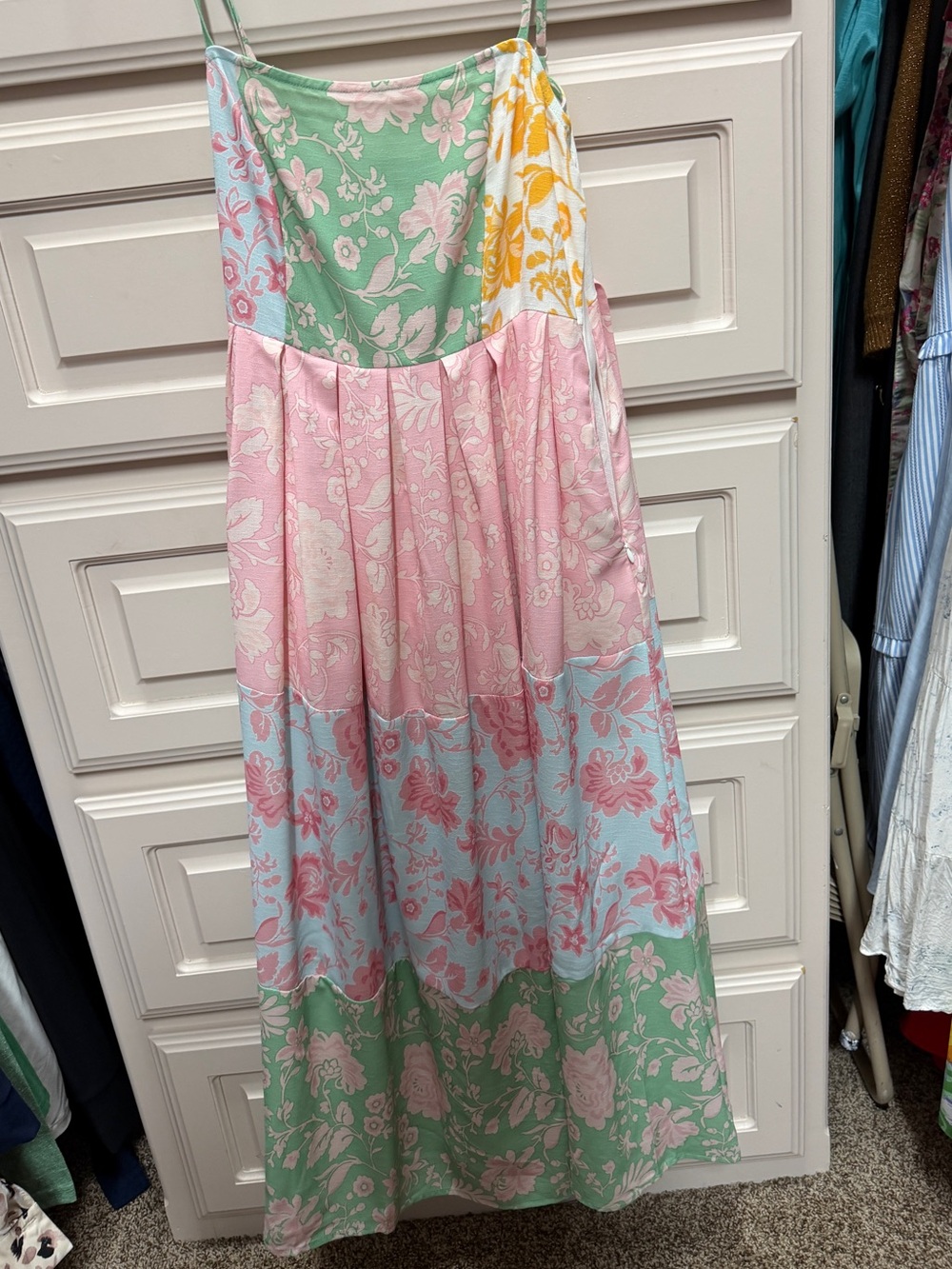 Pedal & Pup Patchwork Floral Midi Dress - Pastel colors. Small
